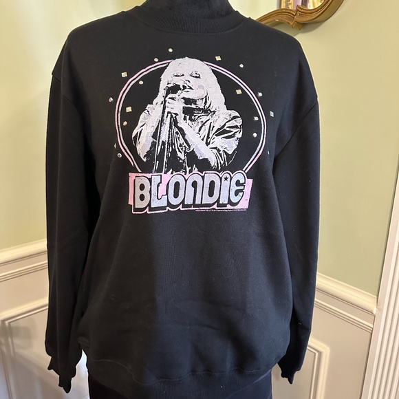 Vinyl Icons Blondie Black Graphic Sweatshirt with Studs & Tassels NWT Size Large - Picture 2 of 11